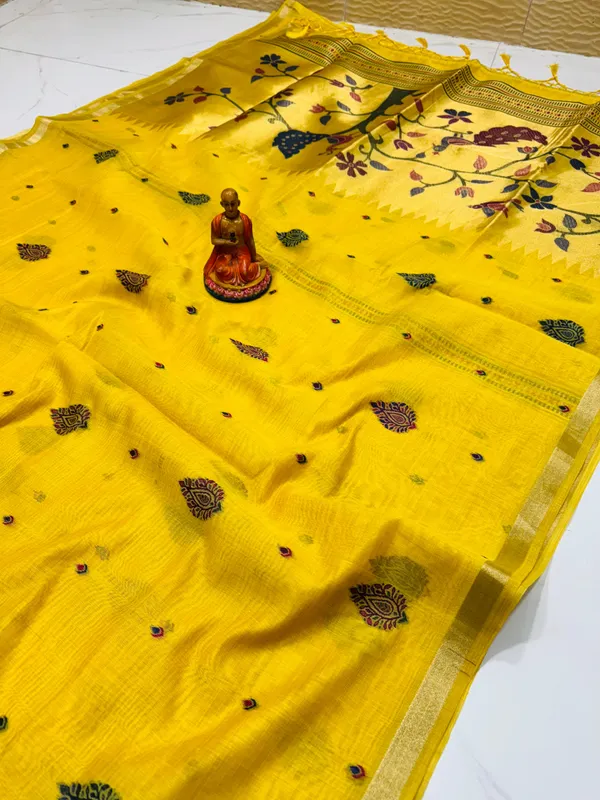 Golden_Yellow_Semi_Tasar_Paithani_Saree_For_Women