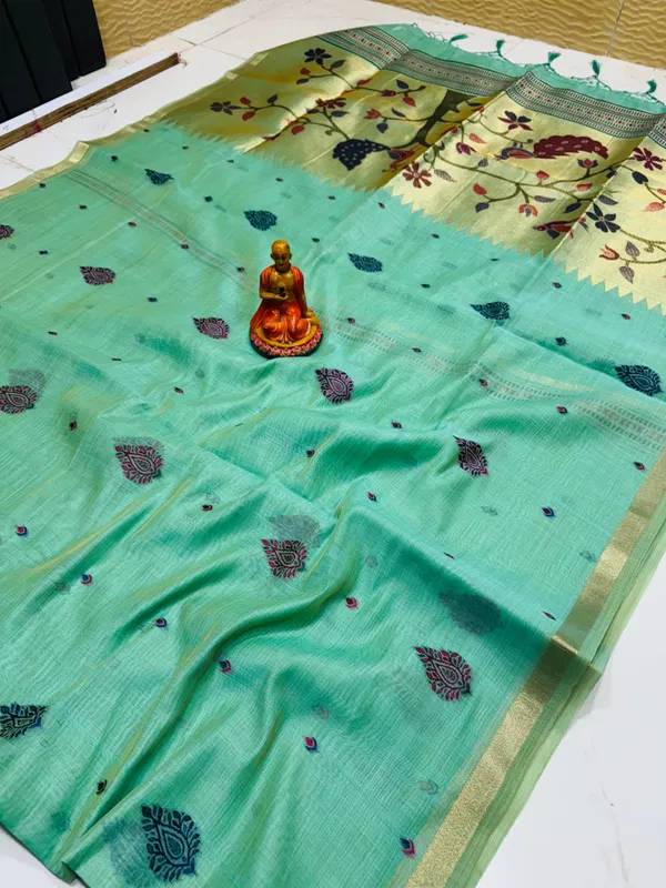 Sky_Blue_Semi_Tasar_Paithani_Saree_For_Women