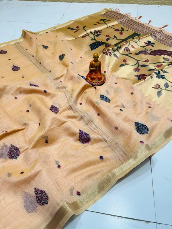 Beige_Golden_Semi_Tasar_Paithani_Saree_For_Women