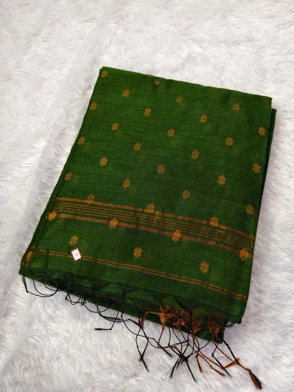 Olive_Green_Pure_Cotton_Maheshwari_Golden_Buti_Saree_For_Women