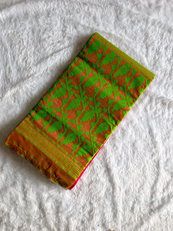 Orange_Green_Pure_Tant_Cotton_Handloom_Saree_For_Women