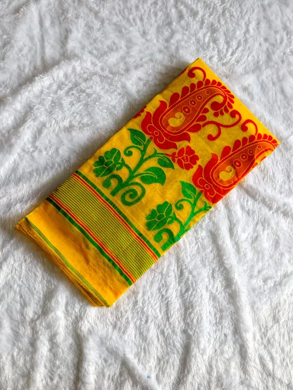 Yellow_Pure_Tant_Cotton_Handloom_Saree_For_Women