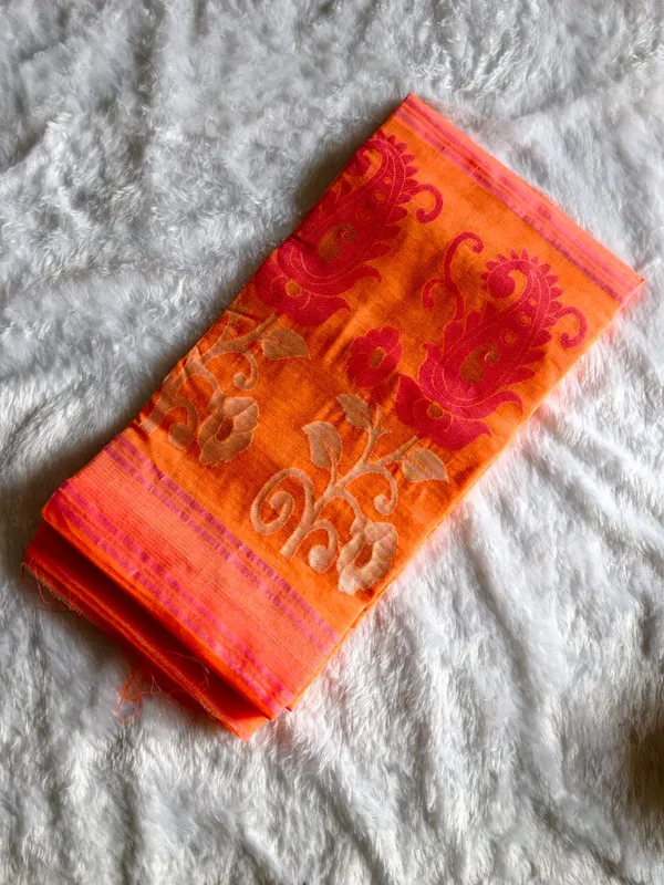 Peach_Pink_Pure_Tant_Cotton_Handloom_Saree_For_Women