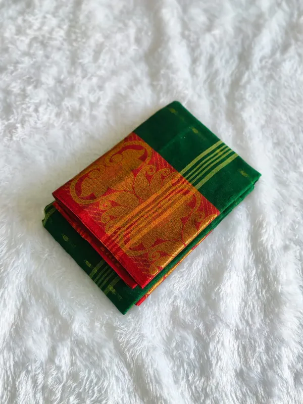 Bottle_Green_Pure_Tant_Cotton_Handloom_Saree_For_Women