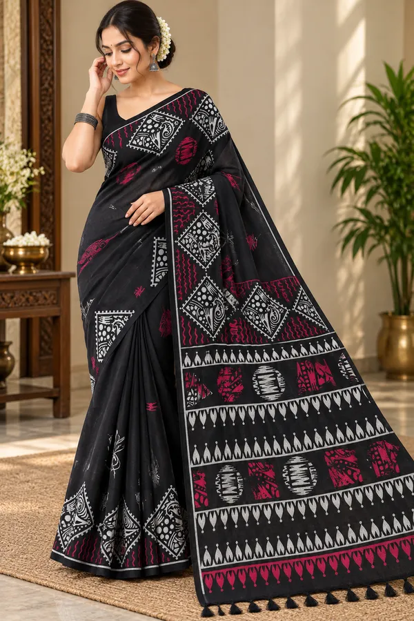 Black_Khadi_Cotton_Hand_Painted_Saree_For_Women