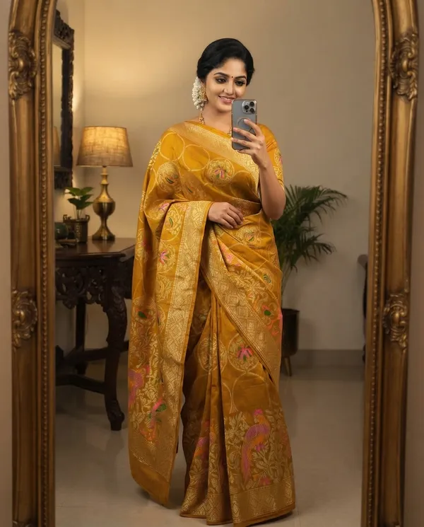 Yellow_Pure_Gadchola_Floral_Zari_Border_Saree_For_Women
