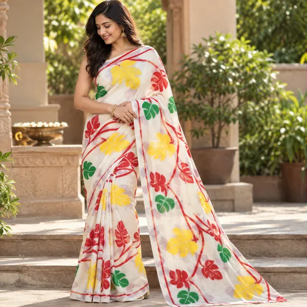 Off_White_Handloom_Soft_Cotton_Floral_Saree_For_Women