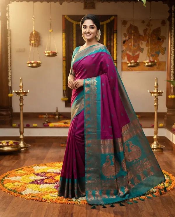 Royal_Wine_Purple_Cotton_Gadwal_Zari_Border_Saree_For_Women