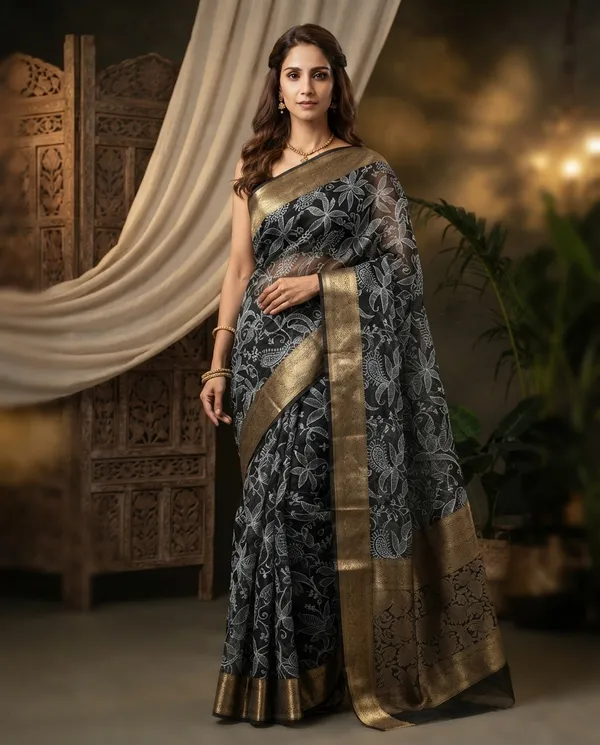 Black_Organza_Banarasi_Chikankari_Saree_For_Women