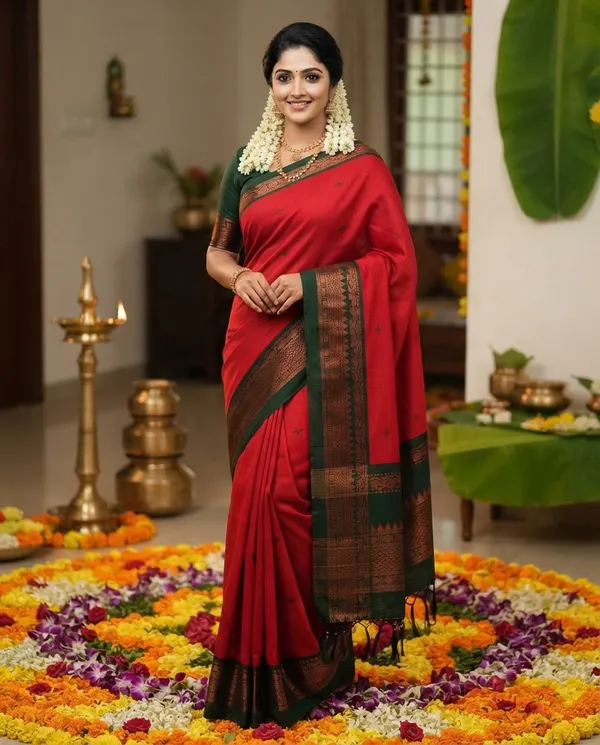 Brick_Red_Pure_Gadwal_Cotton_Golden_Zari_Border_Saree_For_Women