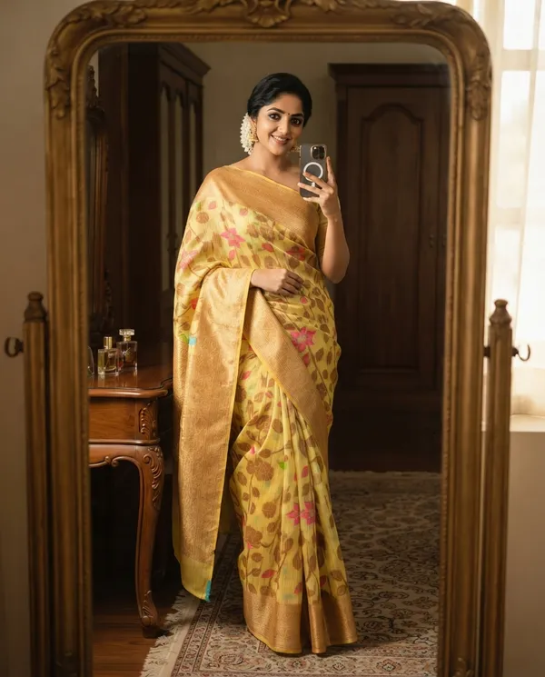 Yellow_Cotton_Linen_Woven_Saree_For_Women