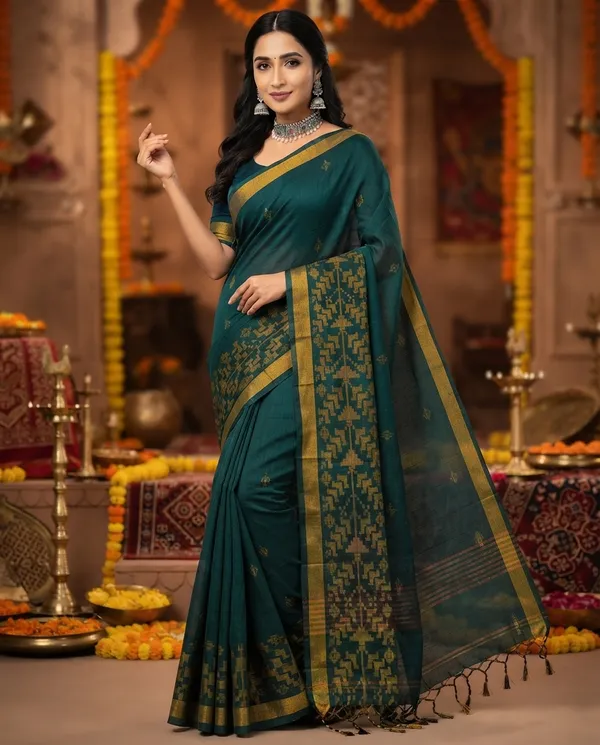 Rama_Handloom_Soft_Cotton_Golden_Nakshi_Border_Saree_For_Women