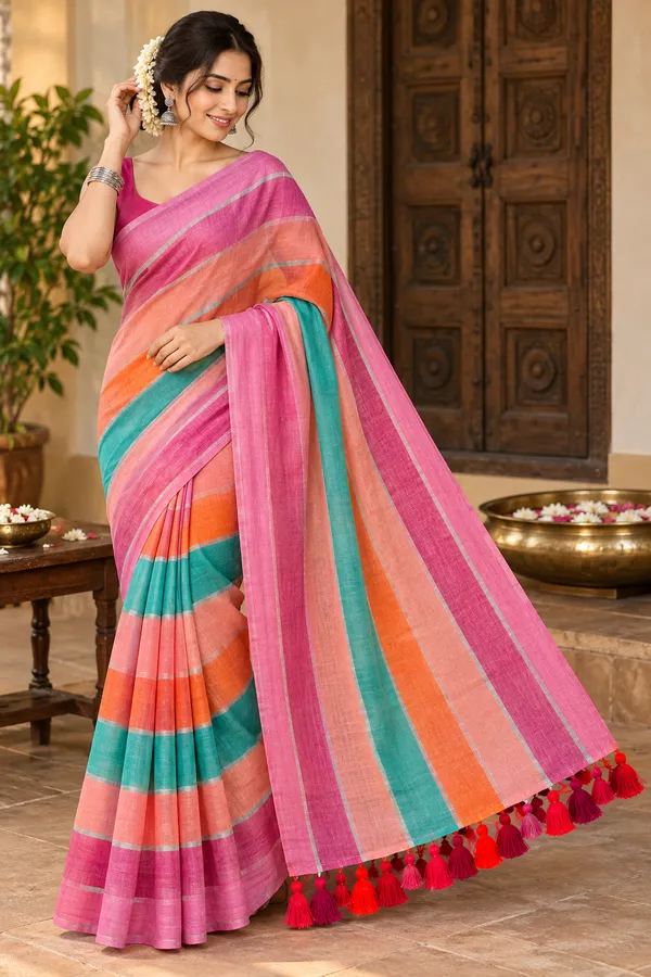 Multicolor_Mul_Cotton_Zari_Striped_Saree_For_Women