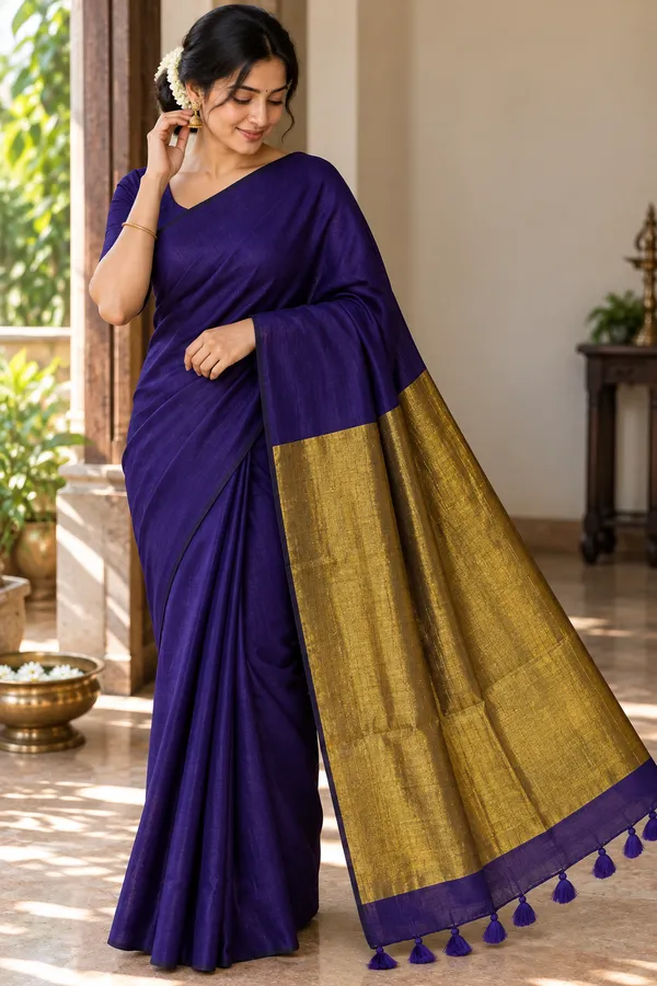 Royal_Blue_Mul_Cotton_Zari_Stripes_Saree_For_Women
