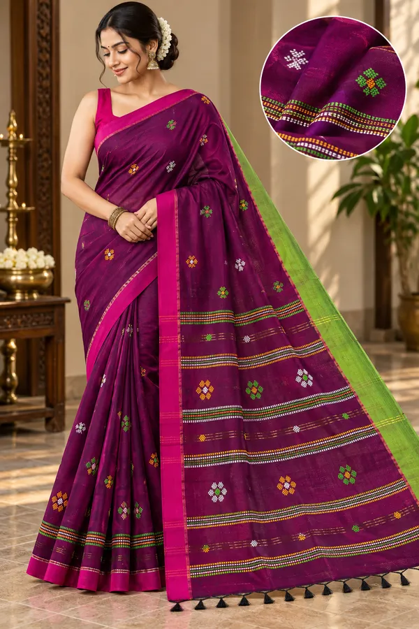 Purple_Pure_Soft_Cotton_Handloom_Saree_For_Women