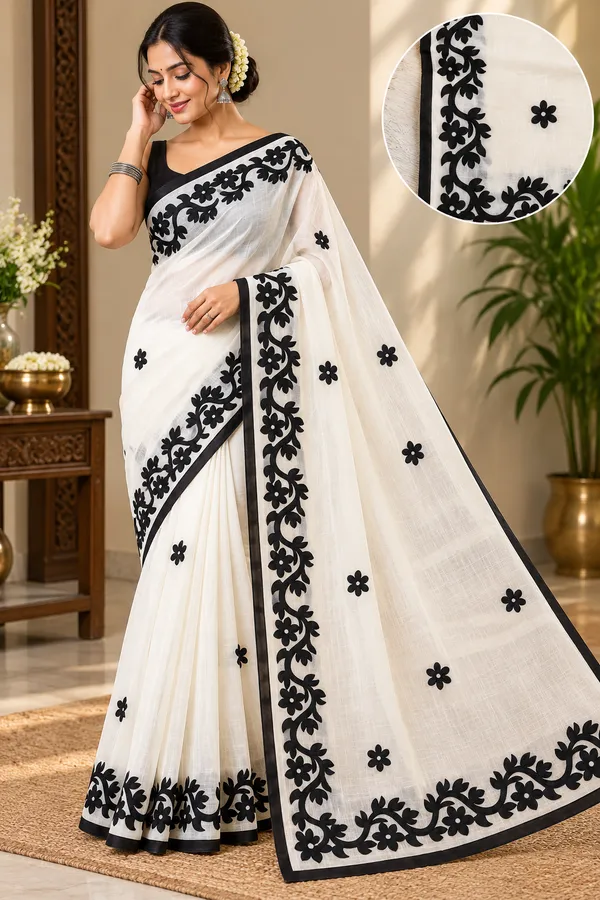 White_Soft_Cotton_Applique_Work_Saree_For_Women