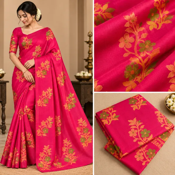 Magenta_Pink_Pure_Tant_Cotton_Handloom_Saree_For_Women