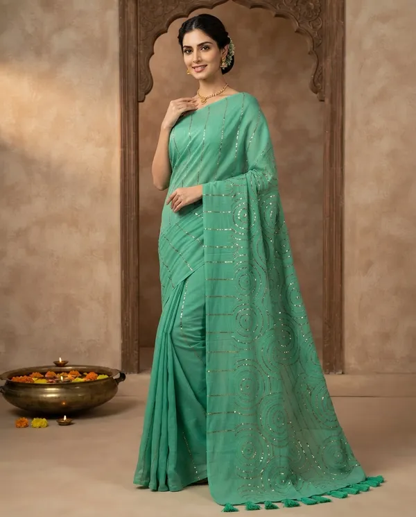 Pista_Green_Mul_Cotton_Sequin_Work_Saree_For_Women