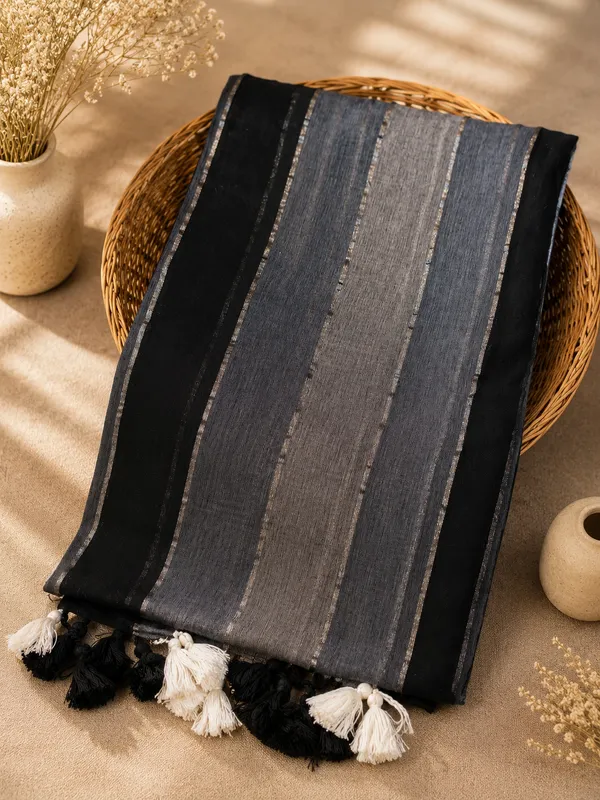 Black_Pure_Mul_Cotton_Silver_Stripes_Saree_For_Women