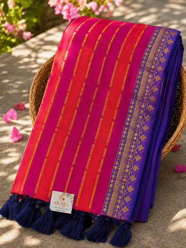 Multicolor_Pure_Mul_Cotton_Golden_Stripes_Saree_For_Women
