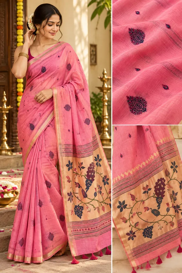 Pink_Semi_Tasar_Paithani_Saree_For_Women
