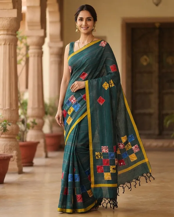 Rama_Khadi_Cotton_Patch_Work_Saree_For_Women