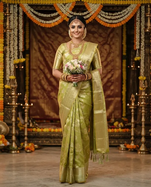 Parrot_Green_Banarasi_Linen_Golden_Zari_Work_Saree_For_Women