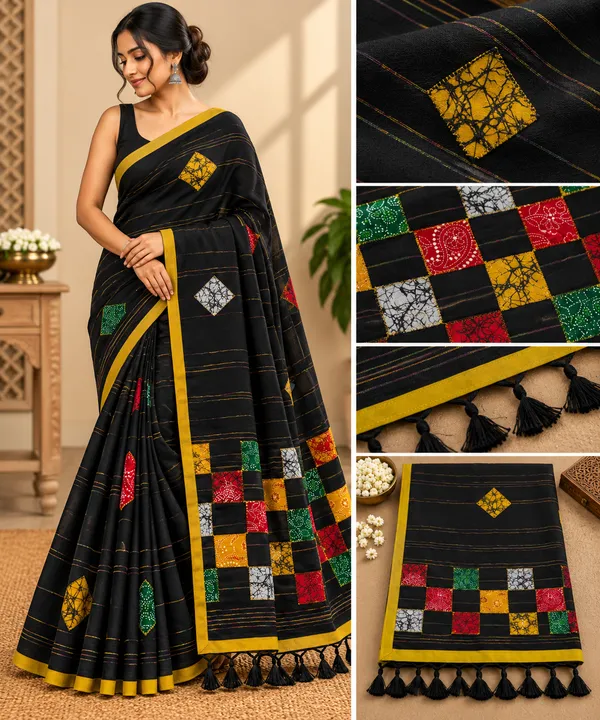 Black_Khadi_Cotton_Patch_Work_Saree_For_Women