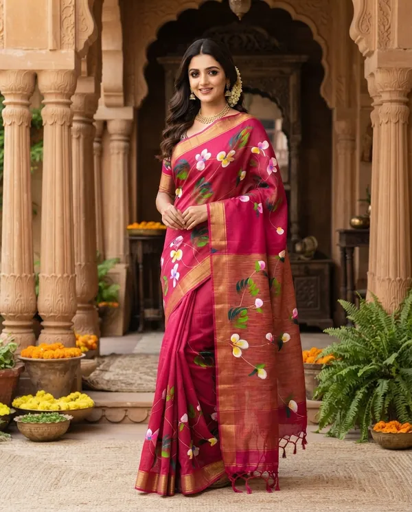 Pink_Khadi_Cotton_Hand_Painted_Saree_For_Women