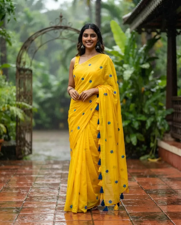 Yellow_Mul_Cotton_Floral_Embroidered_Saree_For_Women