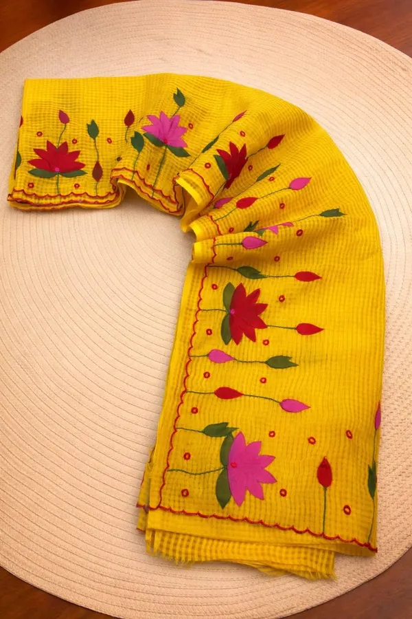 Yellow_Resham_Kota_Applique_Saree_For_Women