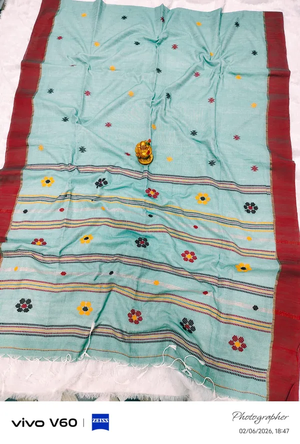 Light_Blue_Pure_Soft_Cotton_Handloom_Saree_For_Women