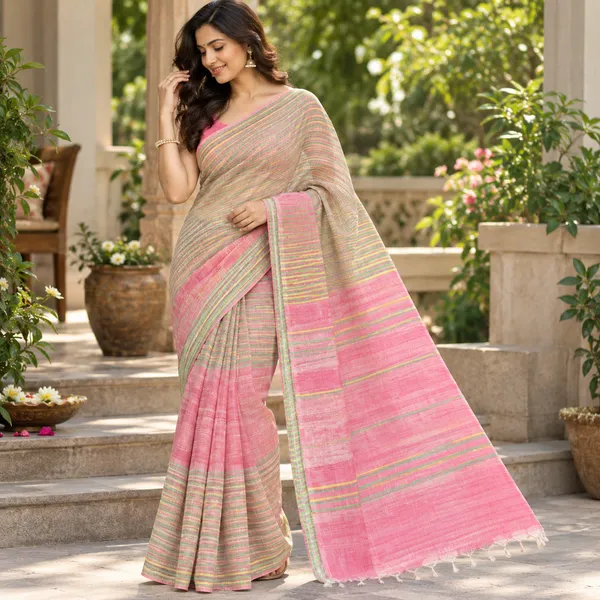 Pink_Khadi_Cotton_Zari_Strips_Saree_For_Women