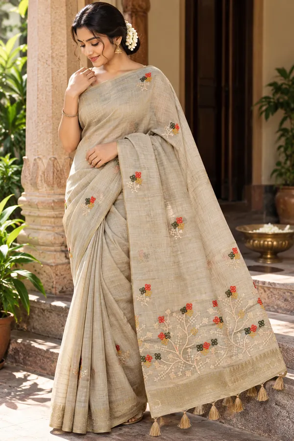 Beige_South_Cotton_Embroidery_Work_Saree_For_Women
