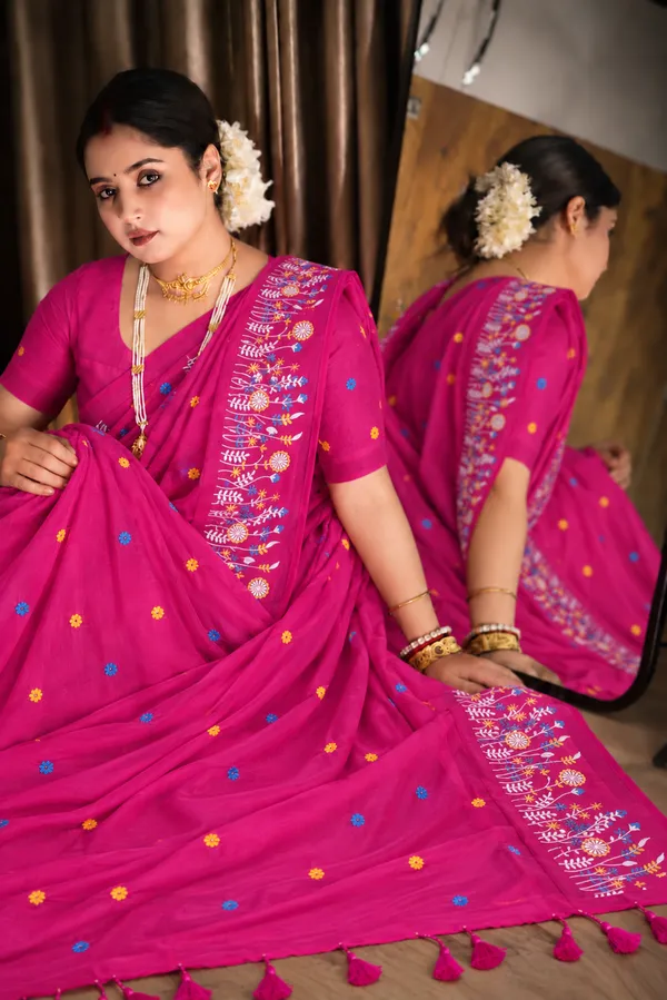 pure_bright_pink_mul_cotton_saree