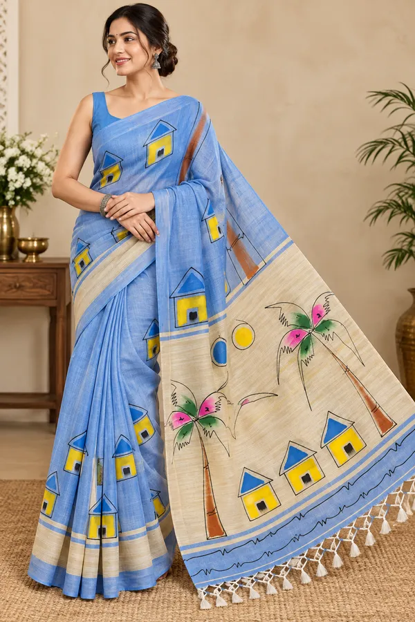 Sky_Blue_Cream_Pure_Khadi_Cotton_Handloom_Hand_Painted_Saree_For_Women