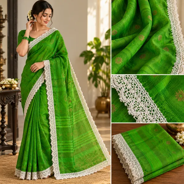Parrot_Green_Pure_Soft_Cotton_Floral_Lace_Saree_For_Women