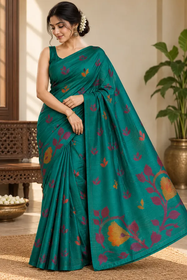 Teal_Blue_Pure_Matka_Silk_Handloom_Saree_For_Women