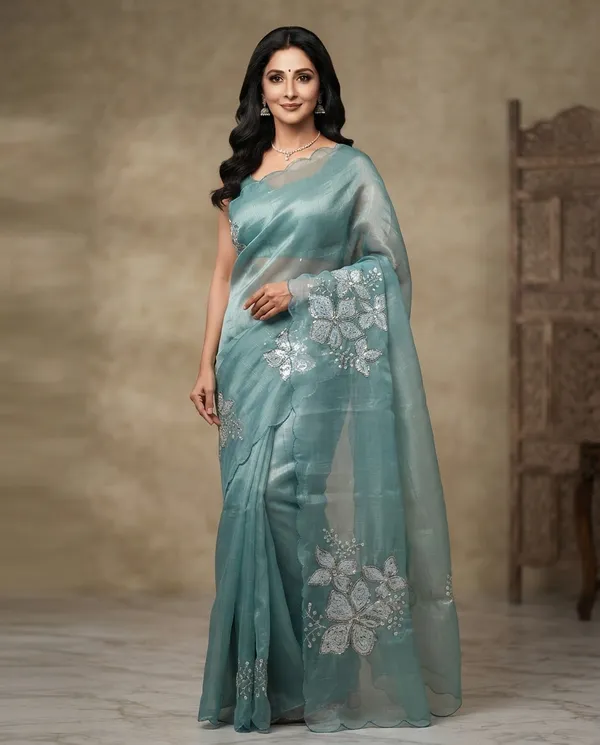 Sea_Blue_Silk_Tissue_Party_Wear_Saree_For_Women