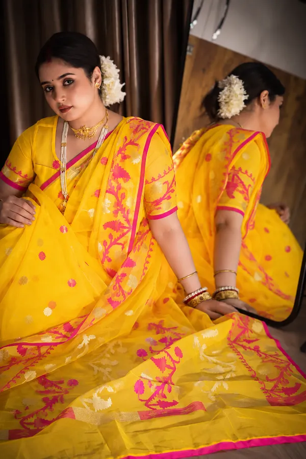 yellow_n_pink_pure_muslin_silk_jamdani_saree