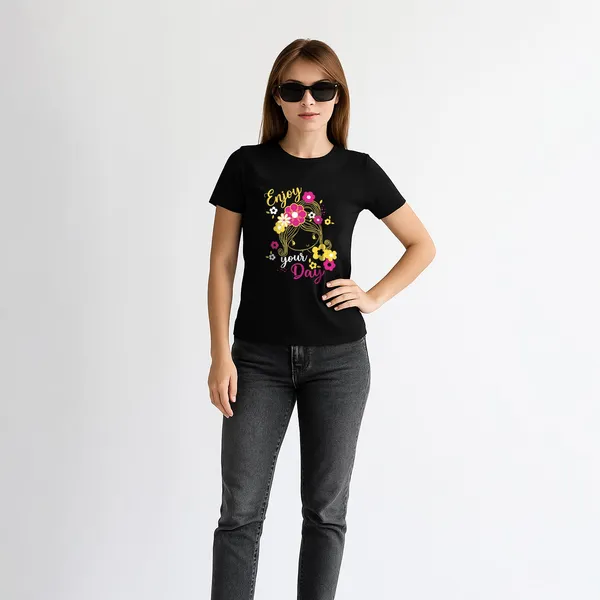 Women's_Enjoy_Your_Day_Graphic_T-Shirt_Cute_Floral_Print_Tee
