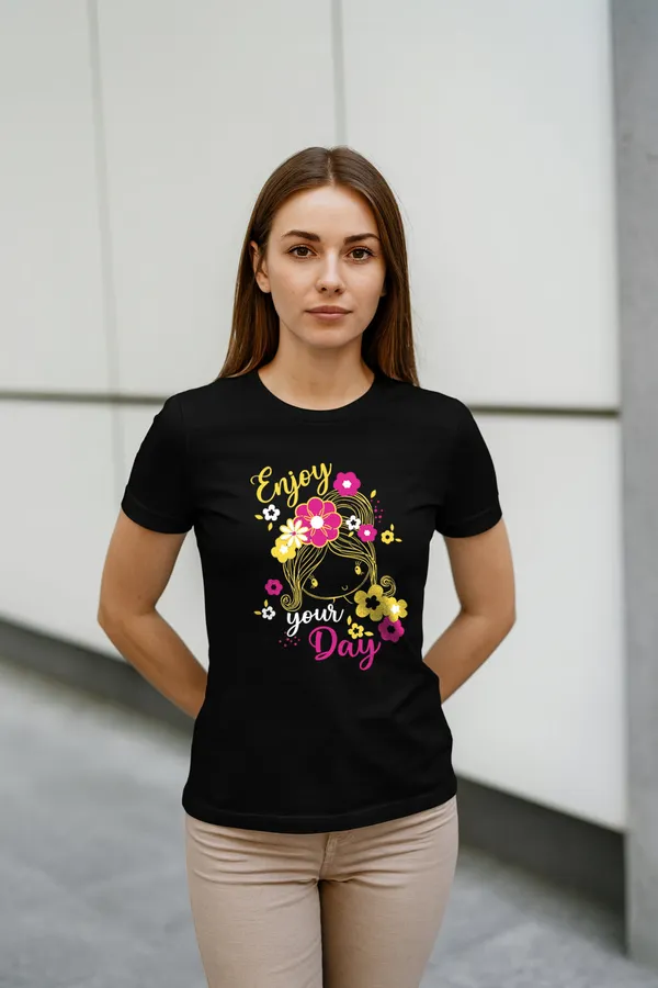 Women's_Enjoy_Your_Day_Graphic_T-Shirt_Cute_Floral_Print_Tee