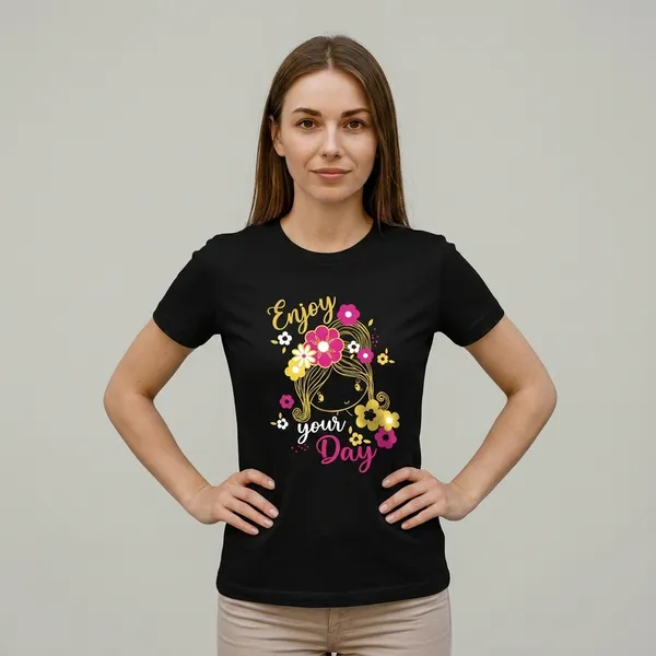 Women's_Enjoy_Your_Day_Graphic_T-Shirt_Cute_Floral_Print_Tee