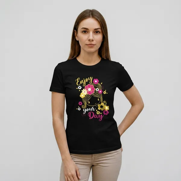 Women's_Enjoy_Your_Day_Graphic_T-Shirt_Cute_Floral_Print_Tee