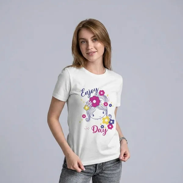 Women's_White_Enjoy_Day_Cute_Floral_Graphic_Printed_T-Shirt_Soft_Casual_Tee