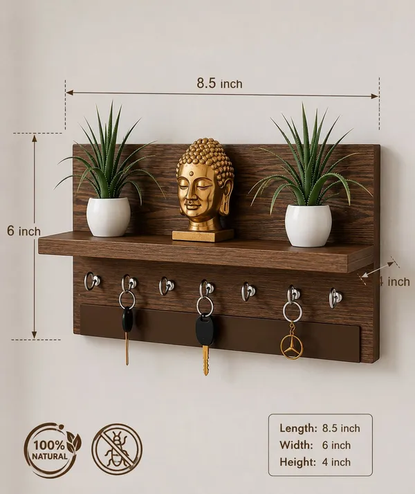 KRISAA_KRISAA_Engineered_Wooden_Wall_Mounted_Key_Holder_with_Shelf_Wood_Key_Holder_(7_Hooks,_Brown)
