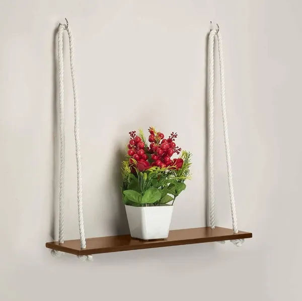 KRISAA_Wall_Hanging_Rope_Shelf_â€“_Stylish_Wall_Mounted_Wooden_Shelf_for_Plant_showing_Wooden_Wall_Shelf_(Number_of_Shelves_-_1,_Brown)