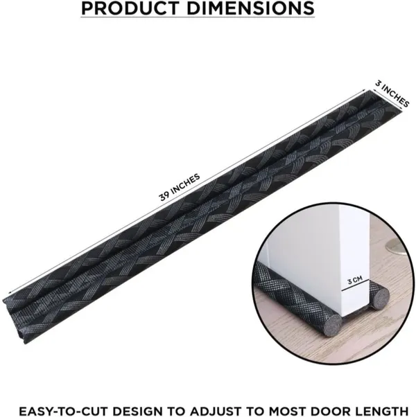 KRISAA_Door_Guard_(39_Inches,_Pack_of_3)_Door_bottom_sealing_strip_For_reduce_Noise_,Insects_and_dust_(_Printed_Black)_Door_Mounted_Door_Stopper_(Beige,_Black)