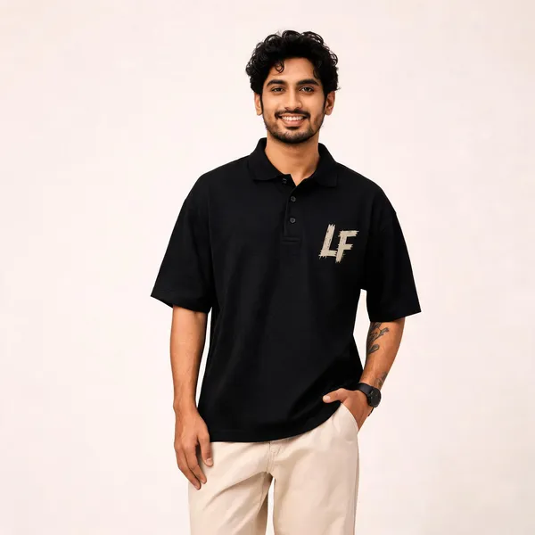 Black_Cotton_Oversized_Printed_Polo_T-Shirt_For_Men