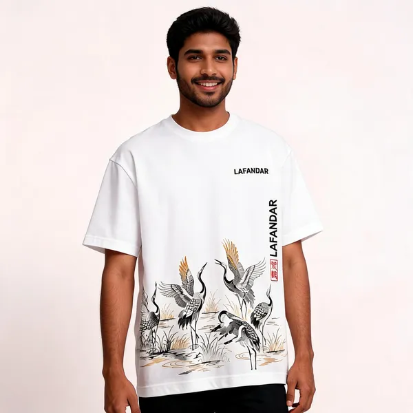 White_Cotton_Oversized_Crane_Print_T-Shirt_For_Men